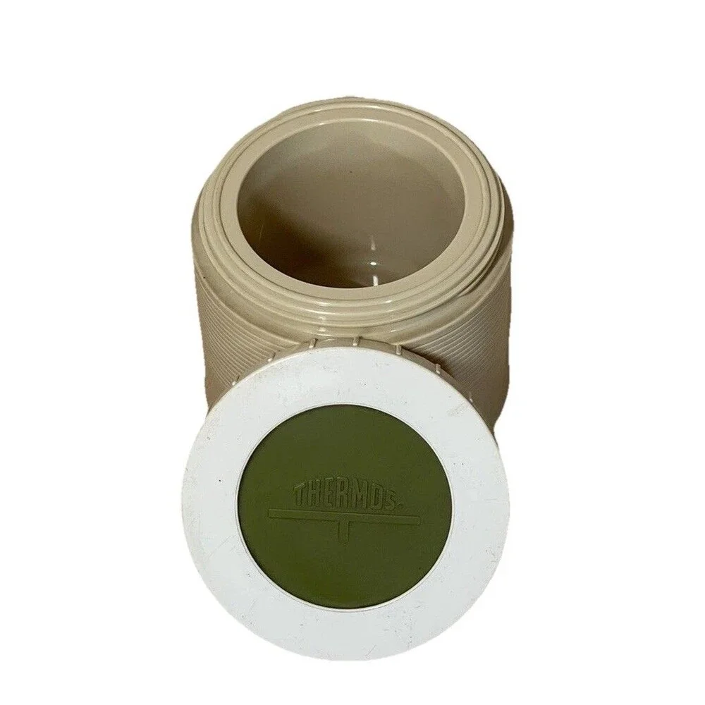 Thermos Model 1155 Tan White Green Black 7 Oz. Insulated Jar Vintage